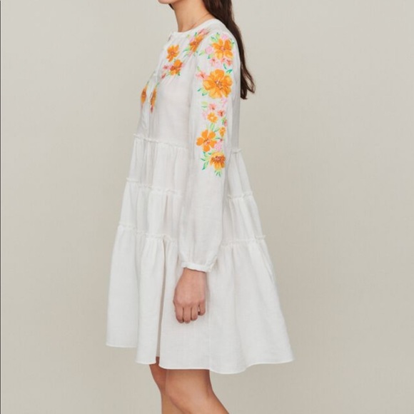 Maje Floral Embroidered Linen Dress - Picture 2 of 16